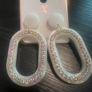 White dangle cz earrings